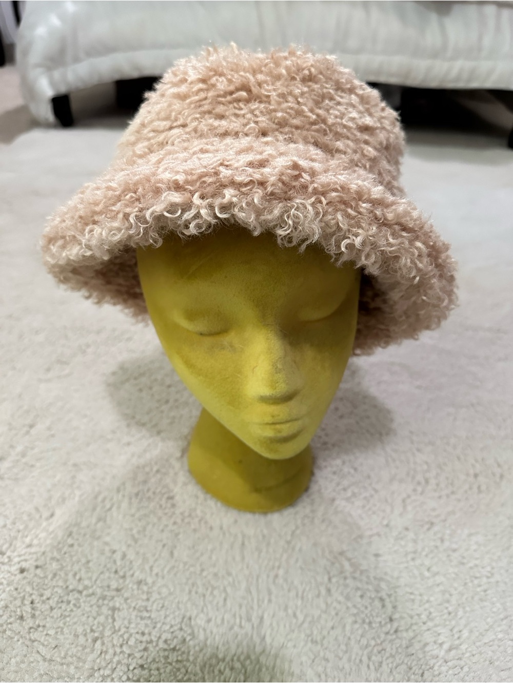Lack Of Color Plush Curly Faux-Shearling Hat - Beige